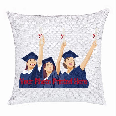 Custom Made Sequin Cushion Cover Photo Pillow Top Gift For Graduate